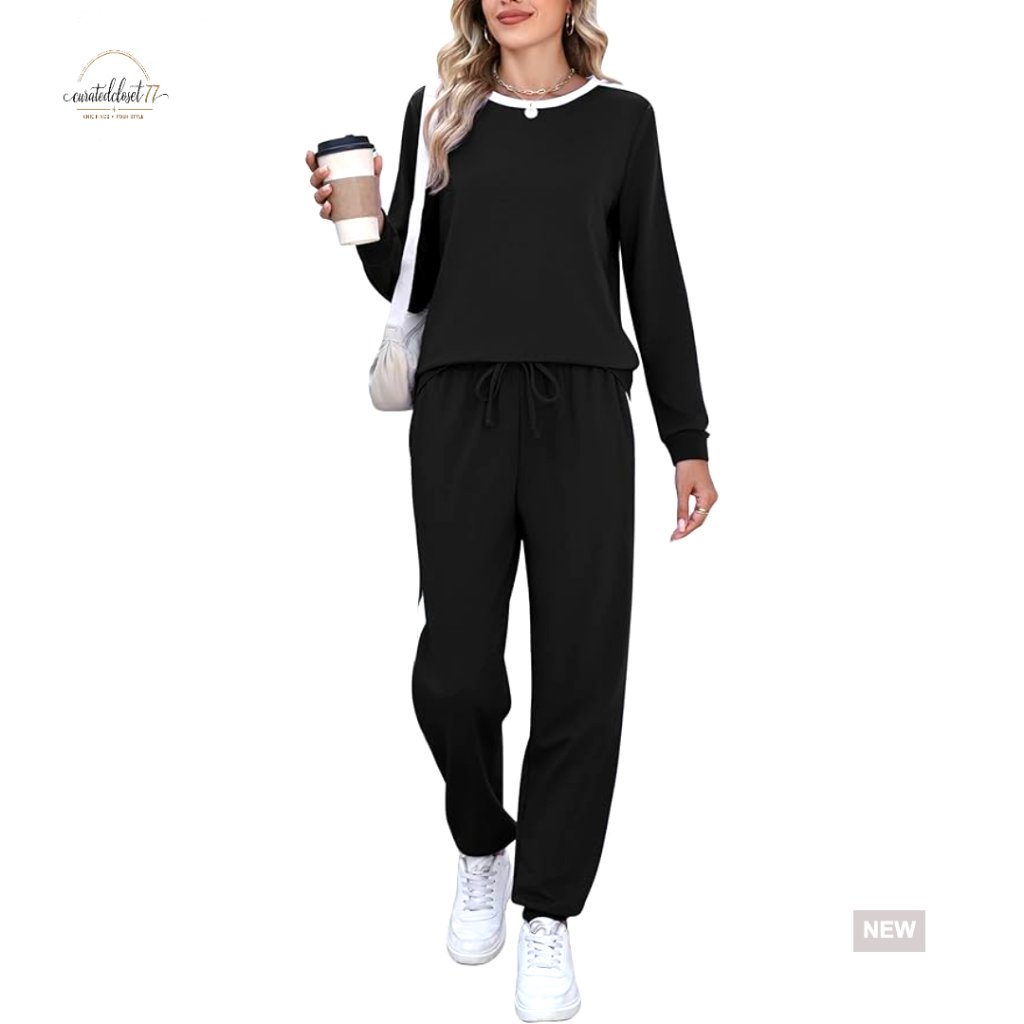Large Long Sleeve Tracksuit Set, Cotton Blend Joggers, Lounge & Travel Outfit